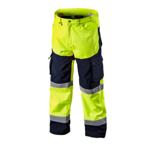 High vision working trousers, softshell, yellow size XL