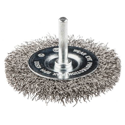 Circular brush 75mm x 6 shaft crimped stainless steel wire 0.30mm