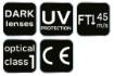 Safety glasses, tinted lenses, resistance class F