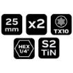 TX10 x 25 mm screwdriver bits, 2 pcs.