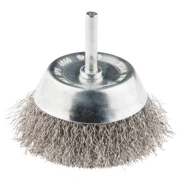 Cup brush 75mm x 6 with shaft crimped stainless steel wire 0.30mm