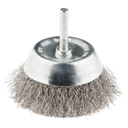 Cup brush 75mm x 6 with shaft crimped stainless steel wire 0.30mm