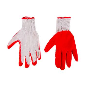 Work gloves, cotton knitted fabric, red rubber coated, size 9"