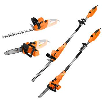 2-in-1 garden tool with extension arm: chainsaw 750W 250mm+ hedge trimmer 550W 460mm