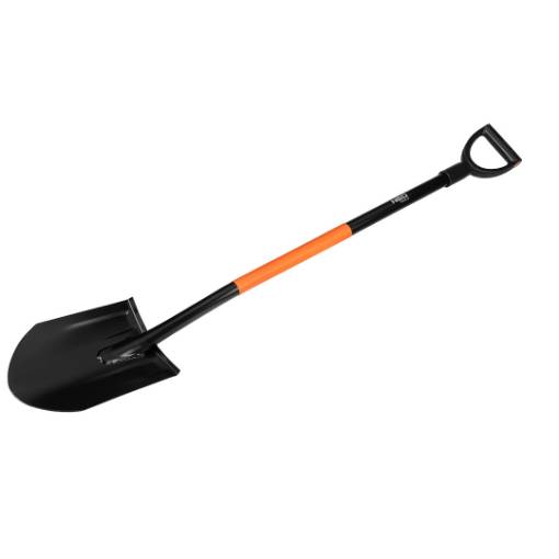 Hardened spade, metal handle, sharp