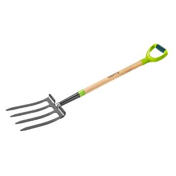 Digging fork, 4 teeth, wooden handle, plastic grip