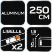 Traversing rule, 250cm - 2 vials: horizontal and vertical