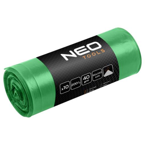 Waste sacks 200 L, green with tape, 40 mic, 10 pcs.