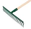 Universal straight rake, 18 tines, riveted head, wooden handle