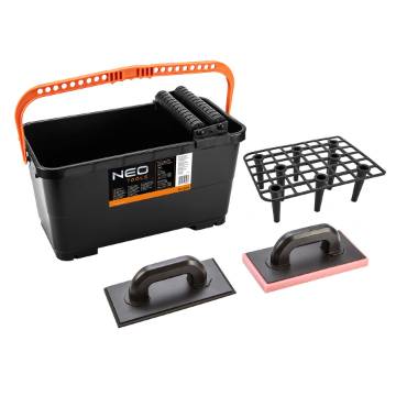 Tiling kit: 24 l container with a grate and rolls, a rubber float, a soft sponge float