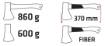 Axe 860 g, head 600 g, fibreglass handle