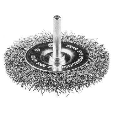 75 mm wire wheel brush, crimped wire, INOX with 6 mm shank