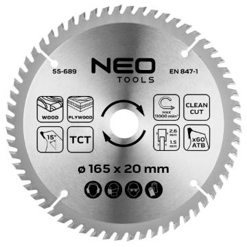 Saw blade, plunge-cutting, widia, 165 x 1.5 x 2.6 x 20 mm, 60 teeth
