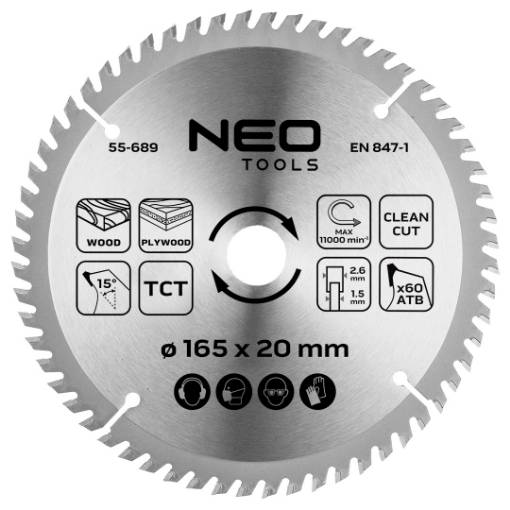 Saw blade, plunge-cutting, widia, 165 x 1.5 x 2.6 x 20 mm, 60 teeth