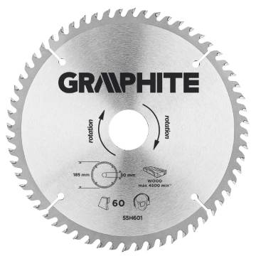 Circular saw blade, solid carbide, 185 x 30 mm, 60 teeth