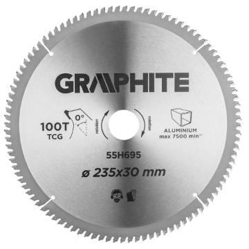 Circular saw blade, solid carbide, 235 x 30 mm, 100 teeth, for aluminium