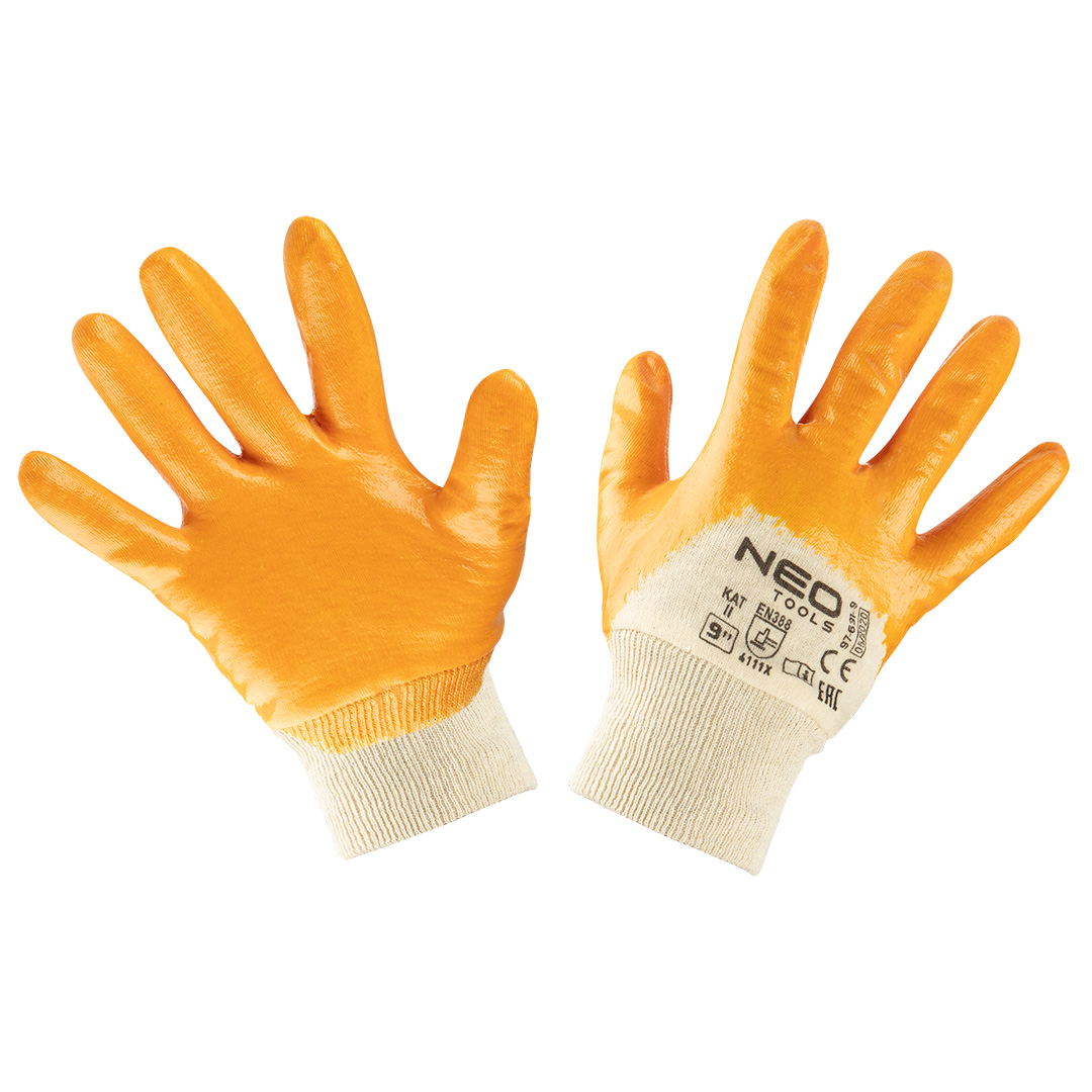 Work gloves, cotton, partially covered with nitrile, 4111X, size 9