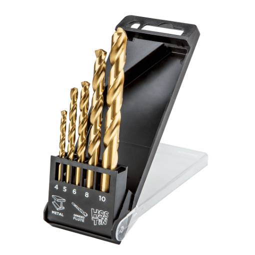 HSS-TiN metal drill, 4.0 - 10 mm, 5 pcs set