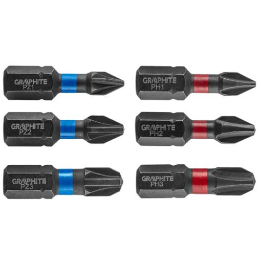 Impact bit PH1/2/3, PZ1/2/3 x 25 mm, 6 pcs