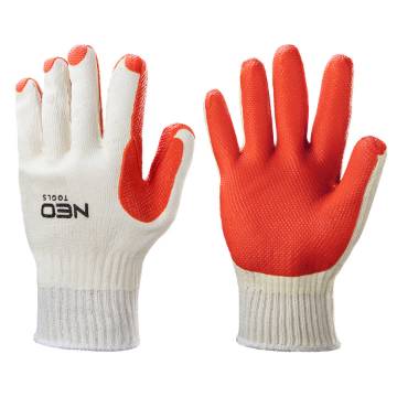 Work gloves, 65% cotton + 35% polyester rubber-coated, 10"