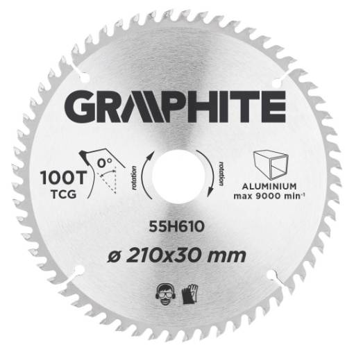 Circular saw blade, solid carbide, 210 x 30 mm, 100 teeth, for aluminium