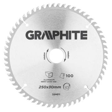 Circular saw blade, solid carbide, 250 x 30 mm, 100 teeth, for aluminium
