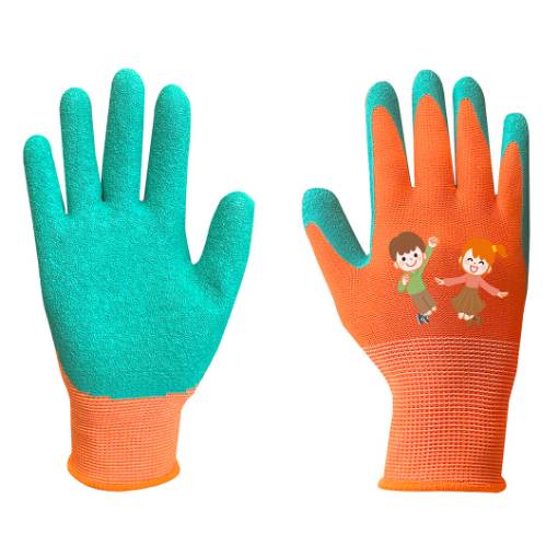 Children's work gloves, latex coated polyester (crincle), size 5
