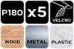 Velcro-backed sanding paper 93 x 185 mm, P180, 5 pcs, with 8 holes