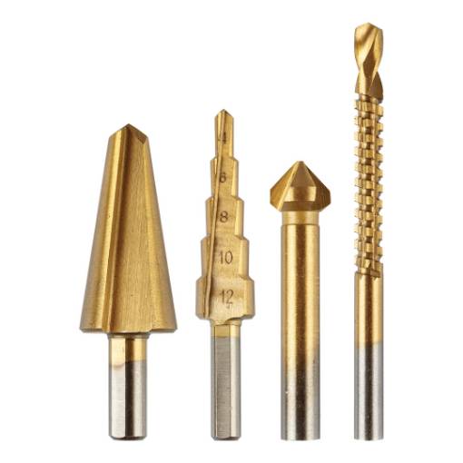 Step drills 4-12 mm, reamer 12.4 mm, router bit 6x90 mm, countersink 8-20 mm TiN