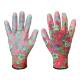 PU coated garden gloves, rose pattern, size 7"