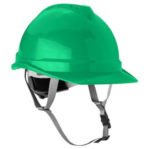 Industrial helmet with chin strap, green