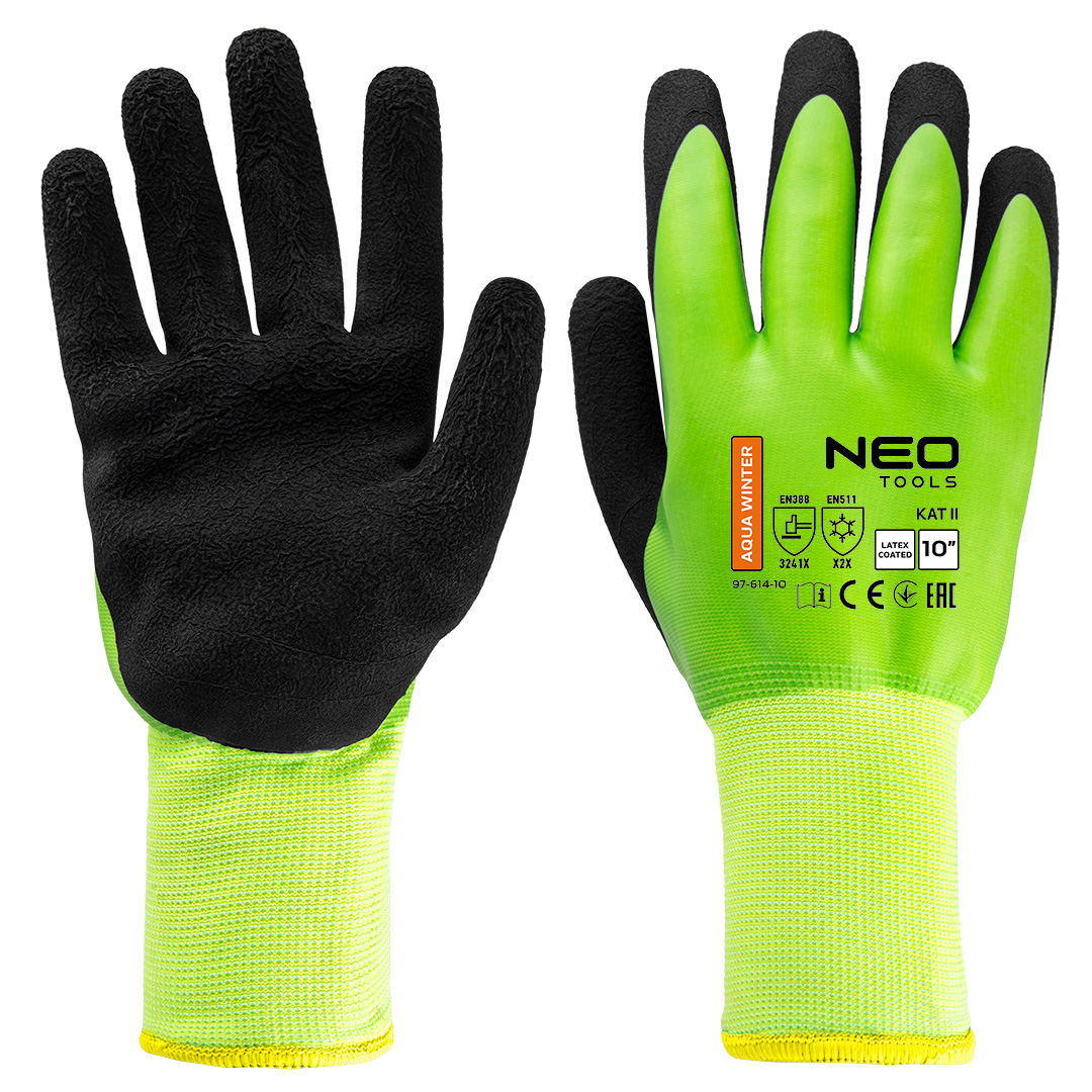 Insulated work gloves, latex coated polyester (2 layers), 3241X, size 10