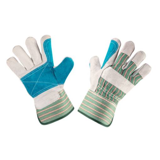 Work gloves, gray cow split leather, size 10.5