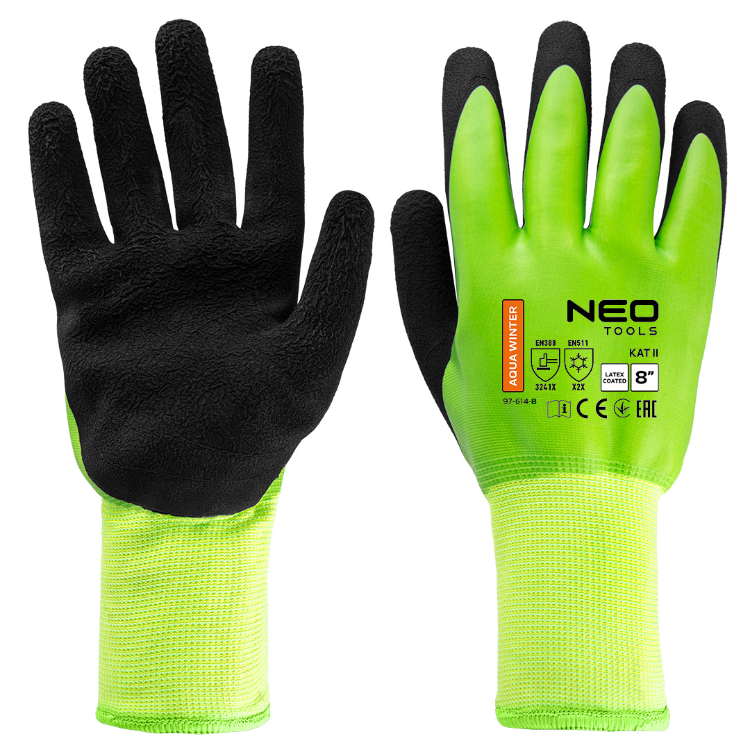 Insulated work gloves, latex coated polyester (2 layers), 3241X, size 8