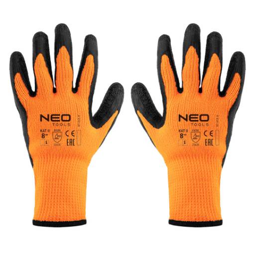 Insulated work gloves, latex coated polyester, 2242X, size 8