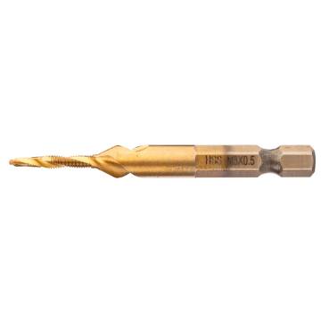 HSS TiN threading drill bit, M3 x 0.5 mm, Hex