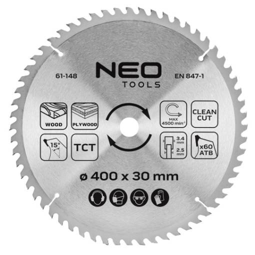 Saw blade, widia, 400 x 30 mm, 60 teeth