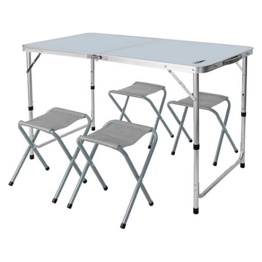 Camping set of table and 4 chairs, folded into a suitcase