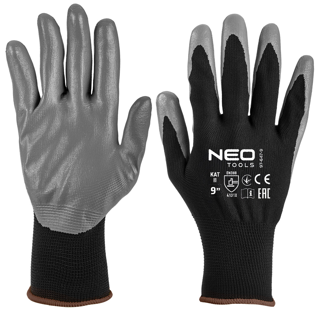 Work gloves, nitrile coated polyester, 4131X, size 9