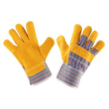 Work gloves, yellow cow split leather, size 10.5