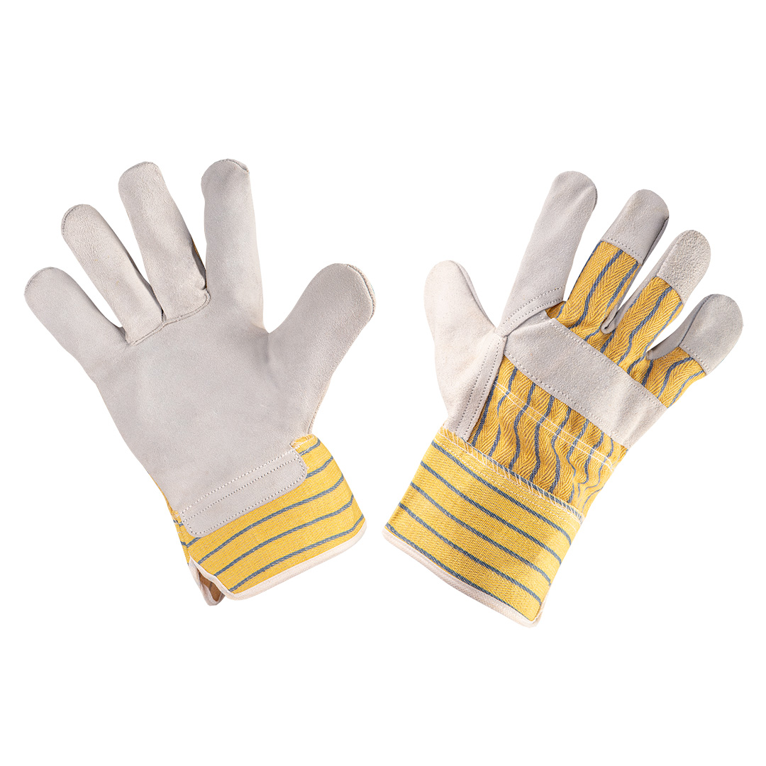 Work gloves, gray cow split leather, size 10.5