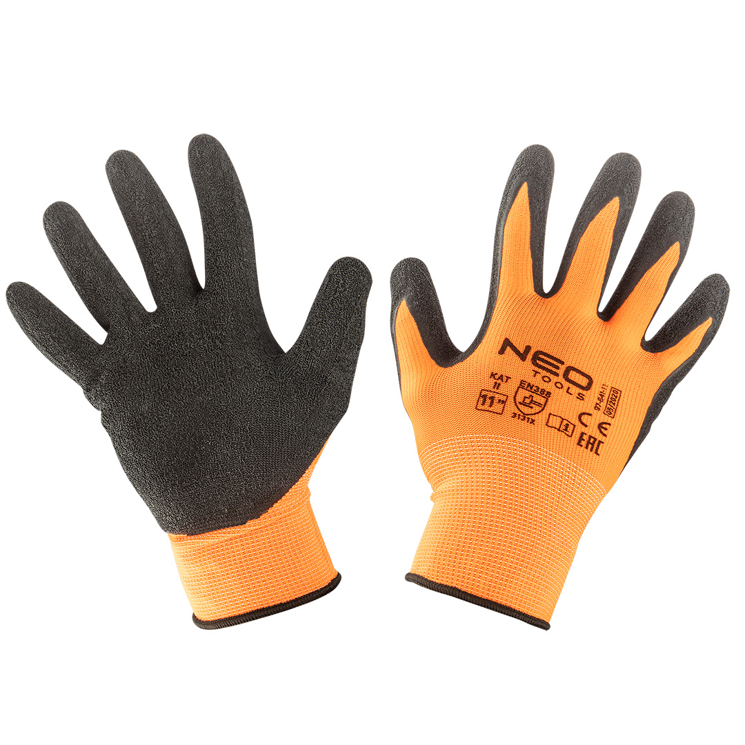 Work gloves, latex coated polyester (crincle), 3131X, size 11