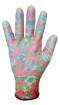 PU coated garden gloves, rose pattern, size 8"