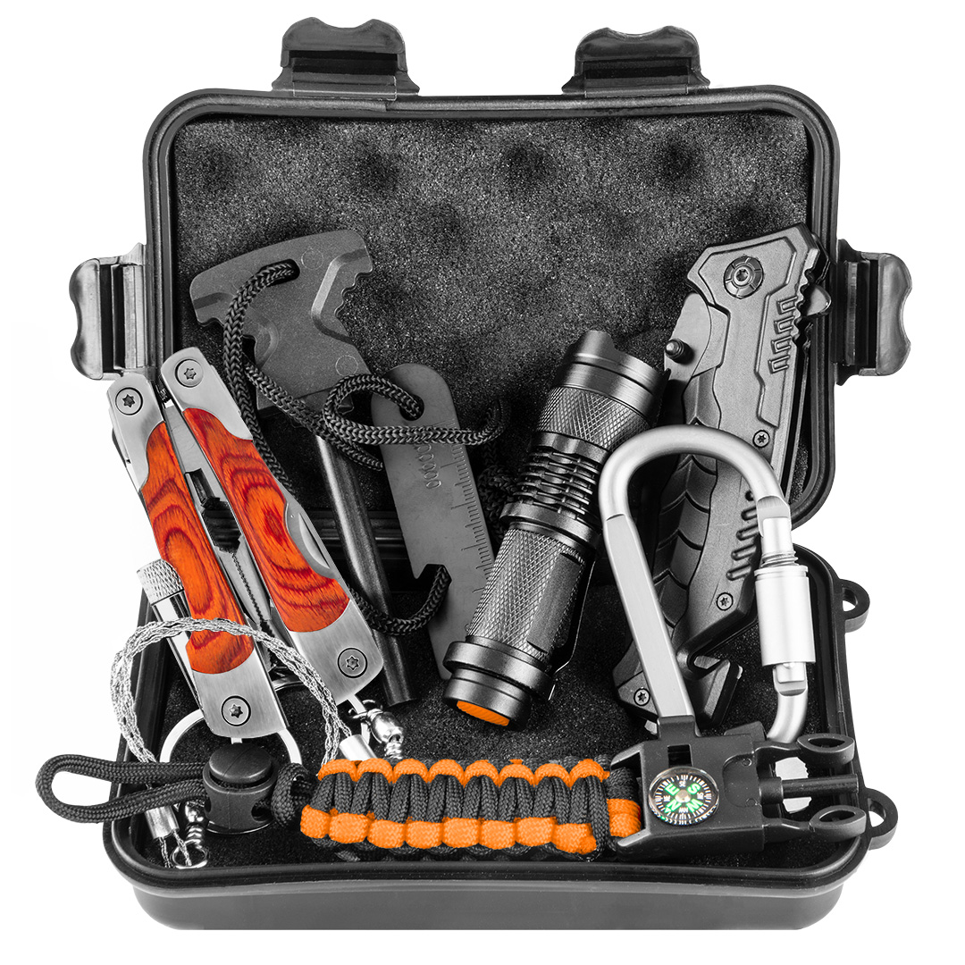 8-in-1 survival kit in a box