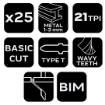 Jigsaw blades, 21TPI, BIM, T-handle, cpl. 25 pcs.