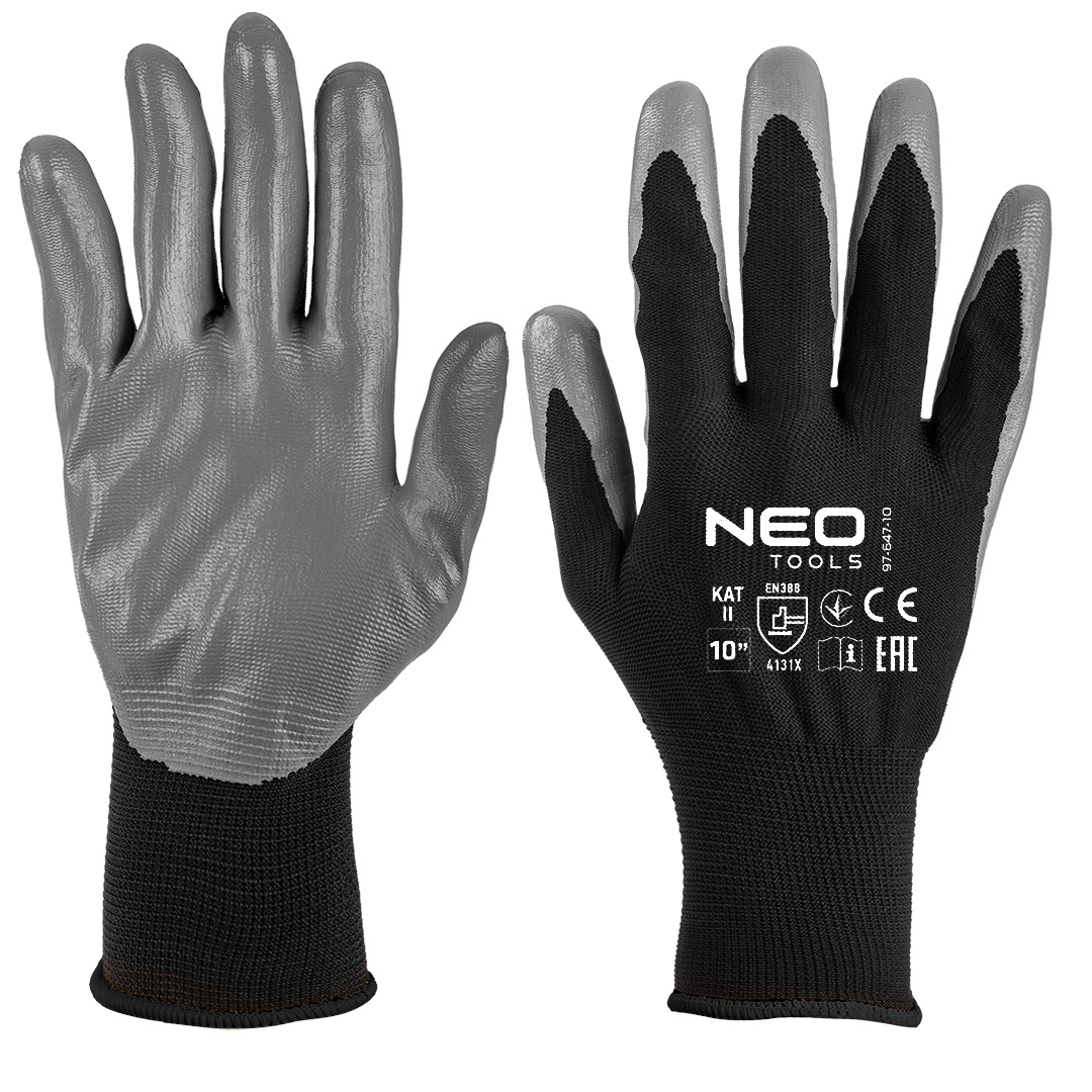 Work gloves, nitrile coated polyester, 4131X, size 11