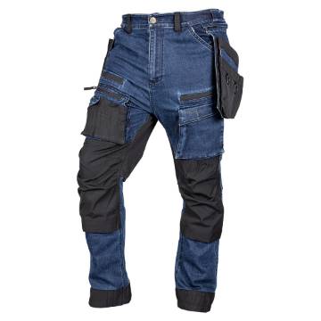Work trousers DENIM, Cordura reinforcements, detachable holster pockets, navy blue, size XXL
