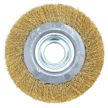 Wire wheel brush 150 x 32 mm, crimped wire, brass-plated