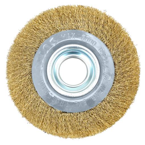 Wire wheel brush 150 x 32 mm, crimped wire, brass-plated
