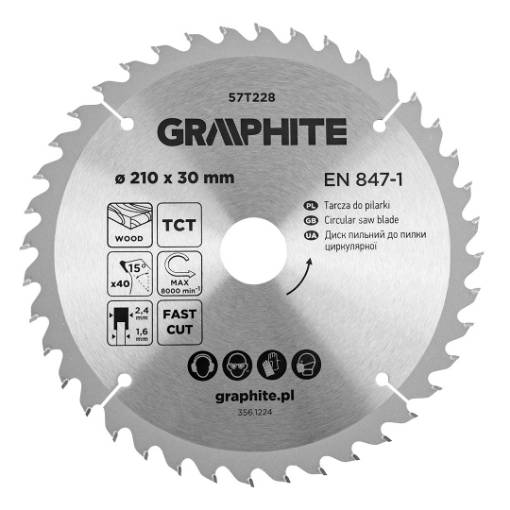 Saw blade, widia, 210 x 30 mm, 40 teeth